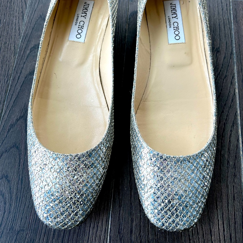 Jimmy Choo Silver Flats, 40.5